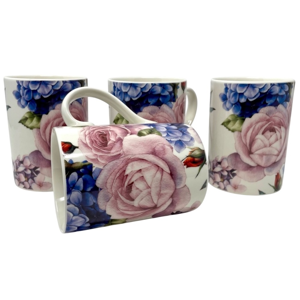 Kent Pottery Floral In Full Bloom Coffee Tea Mugs Roses & Hydrangeas Pinks